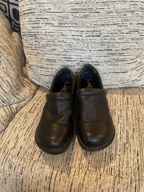 Born Black Leather Slip-On Clogs